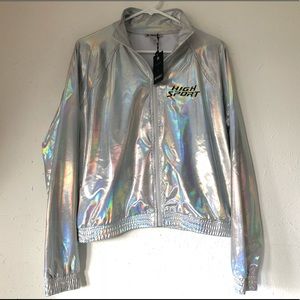 NWT Rare Hologram Iridescent Moto Jacket Coat Sz M